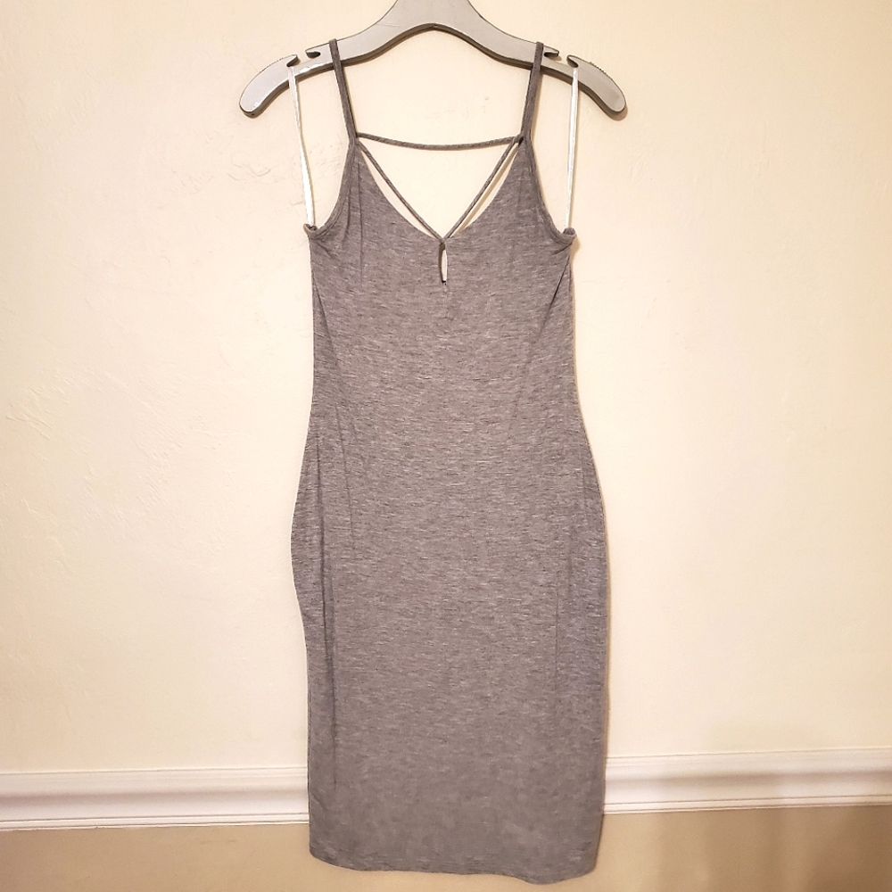 Popular Basics Heathered Gray Bodycon Dress Tight Mini w/ Keyhole, Fully Lined